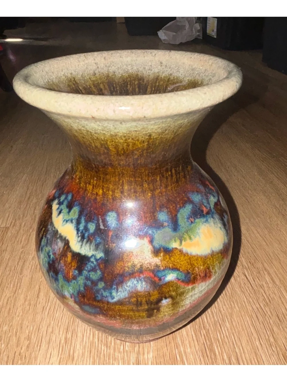 Vintage Studio Pottery Vase Signed Silva 1991 Drip Glaze Art Pottery box i
